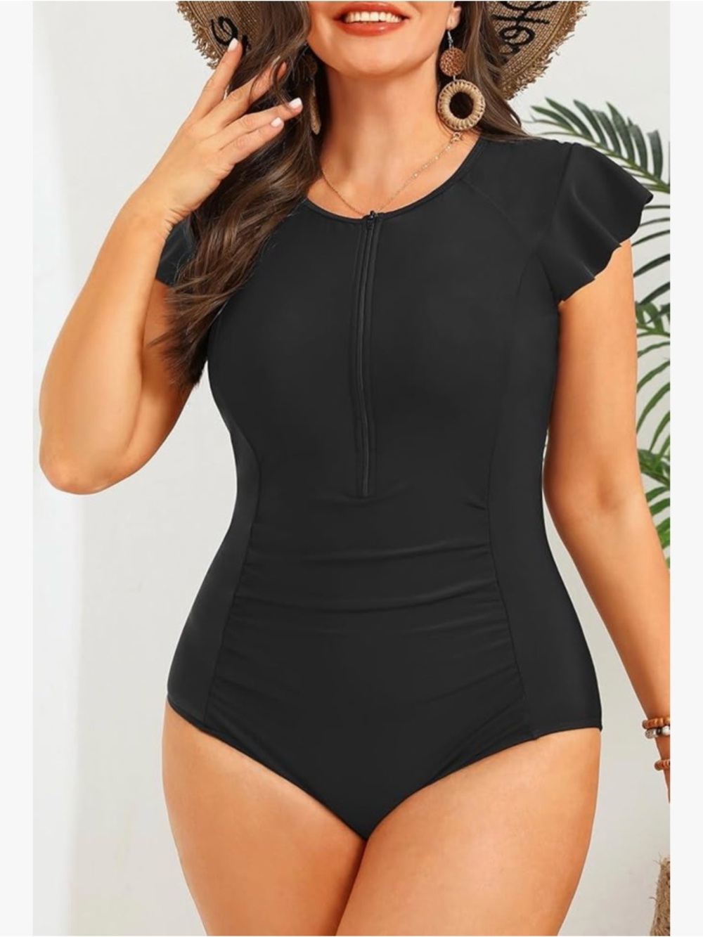 Holipick Black Zip Front One Piece Swimsuit Size 18 NWOT